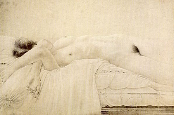 Desnudo acostado sobre edredon, 1977